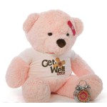 2 feet big pink teddy bear wearing a Get Well Soon T-shirt